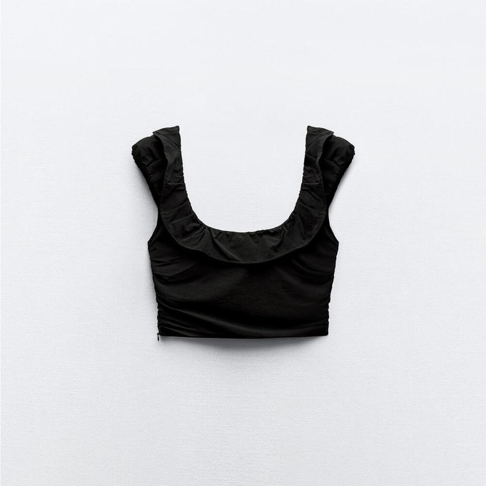 Zara Black Ruffle Crop Top - Picture 10 of 13